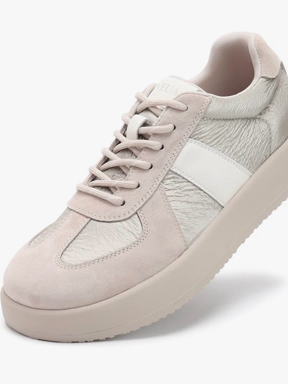Suede & Leather Low-Top Sneaker in Pale Blush